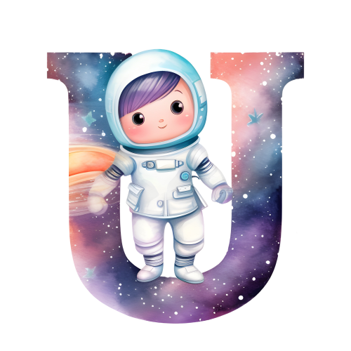 (s369-8) Space Galaxy Astronaut Monogram Letter All Letters A-Z