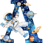 (s369-6) Space Galaxy Astronaut Monogram Letter All Letters A-Z