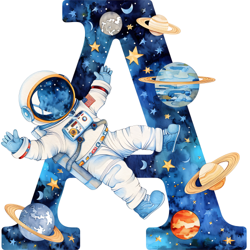 (s369-6) Space Galaxy Astronaut Monogram Letter All Letters A-Z