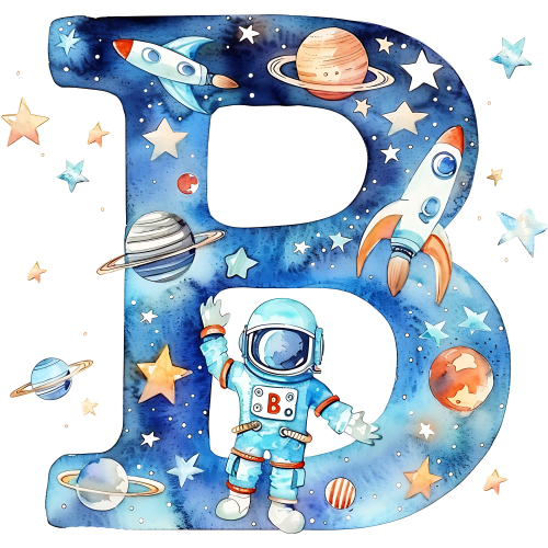 (s369-6) Space Galaxy Astronaut Monogram Letter All Letters A-Z