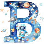 (s369-6) Space Galaxy Astronaut Monogram Letter All Letters A-Z