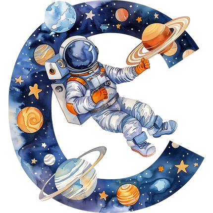 (369-06) Space Galaxy Astronaut Monogram Letter All Letters A-Z