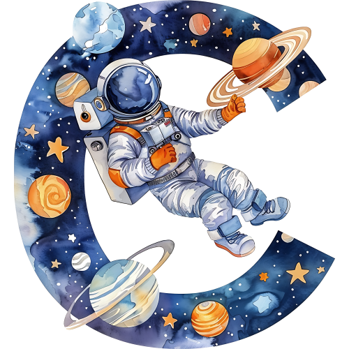 (s369-6) Space Galaxy Astronaut Monogram Letter All Letters A-Z
