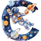 (s369-6) Space Galaxy Astronaut Monogram Letter All Letters A-Z