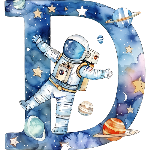 (s369-6) Space Galaxy Astronaut Monogram Letter All Letters A-Z