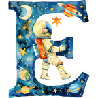 (s369-6) Space Galaxy Astronaut Monogram Letter All Letters A-Z