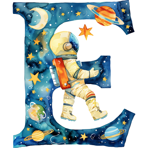 (s369-6) Space Galaxy Astronaut Monogram Letter All Letters A-Z