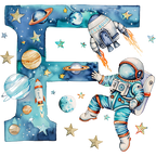 (s369-6) Space Galaxy Astronaut Monogram Letter All Letters A-Z