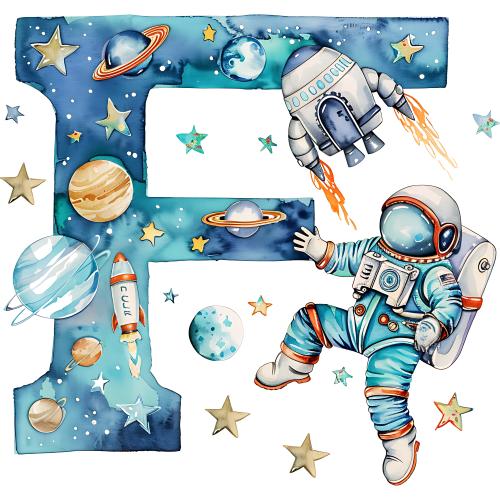 (s369-6) Space Galaxy Astronaut Monogram Letter All Letters A-Z