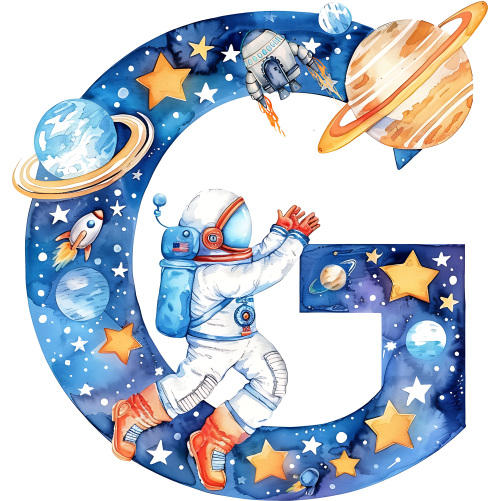 (s369-6) Space Galaxy Astronaut Monogram Letter All Letters A-Z