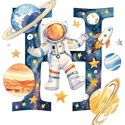 (s369-6) Space Galaxy Astronaut Monogram Letter All Letters A-Z