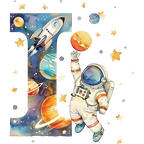 (s369-6) Space Galaxy Astronaut Monogram Letter All Letters A-Z