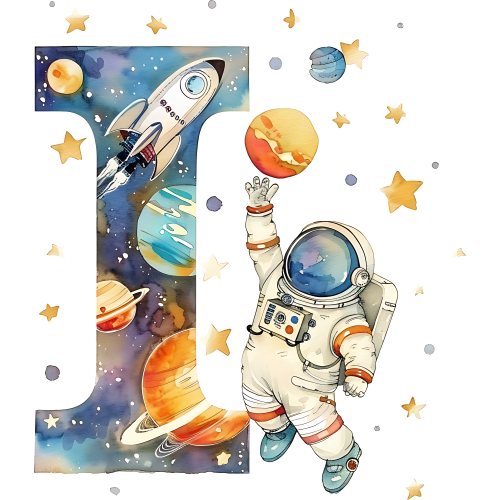 (s369-6) Space Galaxy Astronaut Monogram Letter All Letters A-Z