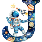 (s369-6) Space Galaxy Astronaut Monogram Letter All Letters A-Z
