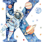 (s369-6) Space Galaxy Astronaut Monogram Letter All Letters A-Z