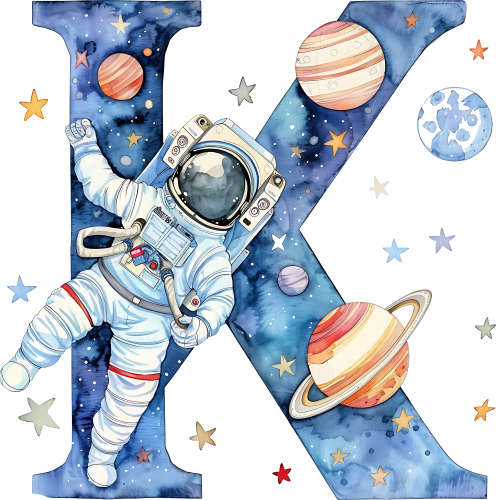 (s369-6) Space Galaxy Astronaut Monogram Letter All Letters A-Z