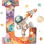 (s369-6) Space Galaxy Astronaut Monogram Letter All Letters A-Z