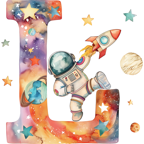 (s369-6) Space Galaxy Astronaut Monogram Letter All Letters A-Z
