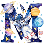 (s369-6) Space Galaxy Astronaut Monogram Letter All Letters A-Z