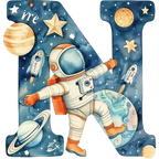 (s369-6) Space Galaxy Astronaut Monogram Letter All Letters A-Z