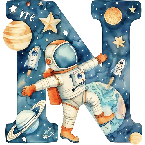 (s369-6) Space Galaxy Astronaut Monogram Letter All Letters A-Z