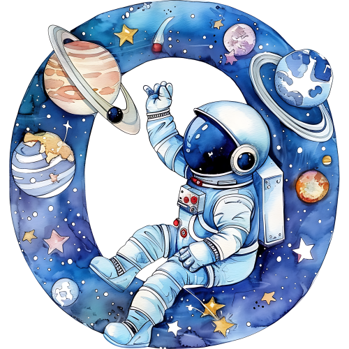(s369-6) Space Galaxy Astronaut Monogram Letter All Letters A-Z