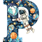 (s369-6) Space Galaxy Astronaut Monogram Letter All Letters A-Z