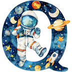 (s369-6) Space Galaxy Astronaut Monogram Letter All Letters A-Z