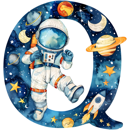(s369-6) Space Galaxy Astronaut Monogram Letter All Letters A-Z
