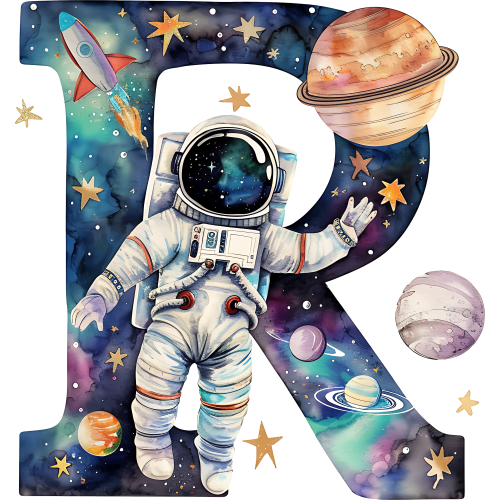 (s369-6) Space Galaxy Astronaut Monogram Letter All Letters A-Z