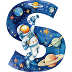 (s369-6) Space Galaxy Astronaut Monogram Letter All Letters A-Z