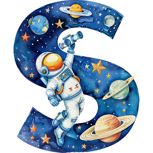 (s369-6) Space Galaxy Astronaut Monogram Letter All Letters A-Z