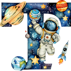 (s369-6) Space Galaxy Astronaut Monogram Letter All Letters A-Z