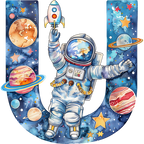 (s369-6) Space Galaxy Astronaut Monogram Letter All Letters A-Z