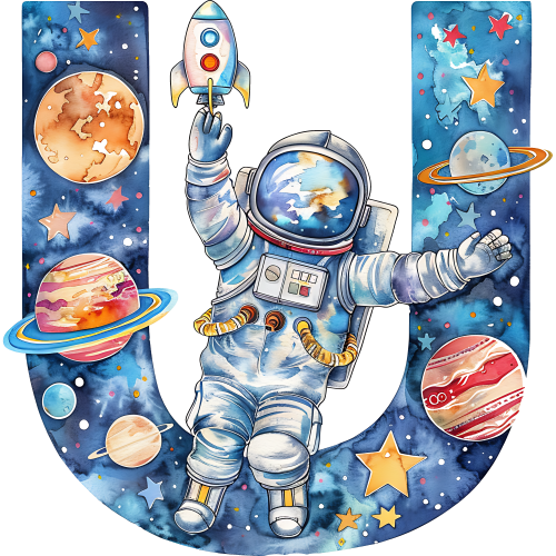 (s369-6) Space Galaxy Astronaut Monogram Letter All Letters A-Z
