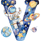 (s369-6) Space Galaxy Astronaut Monogram Letter All Letters A-Z