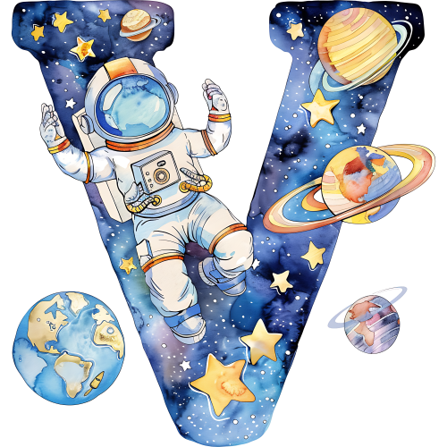 (s369-6) Space Galaxy Astronaut Monogram Letter All Letters A-Z