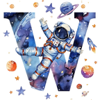 (s369-6) Space Galaxy Astronaut Monogram Letter All Letters A-Z
