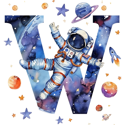 (s369-6) Space Galaxy Astronaut Monogram Letter All Letters A-Z