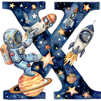 (s369-6) Space Galaxy Astronaut Monogram Letter All Letters A-Z