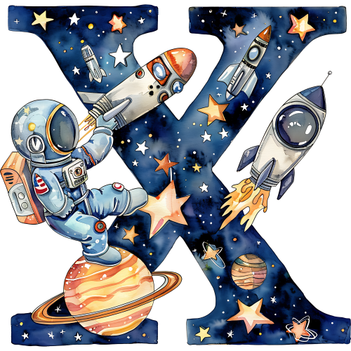 (s369-6) Space Galaxy Astronaut Monogram Letter All Letters A-Z
