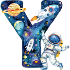 (s369-6) Space Galaxy Astronaut Monogram Letter All Letters A-Z