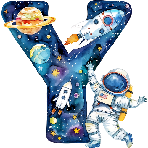 (s369-6) Space Galaxy Astronaut Monogram Letter All Letters A-Z