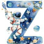(s369-6) Space Galaxy Astronaut Monogram Letter All Letters A-Z