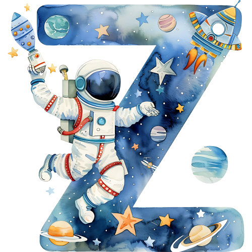 (s369-6) Space Galaxy Astronaut Monogram Letter All Letters A-Z