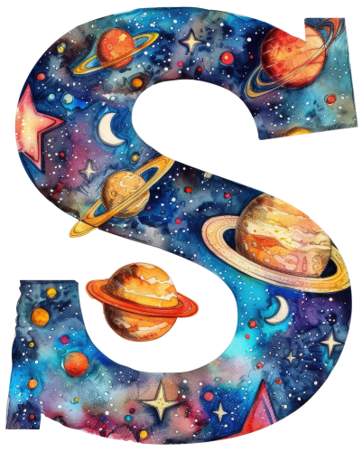 (s369-7) Space Galaxy Monogram Letter All Letters A-Z Numbers 0-9