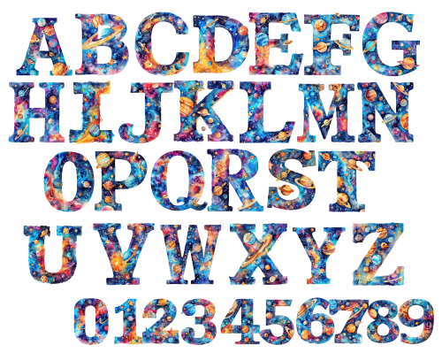 (s369-7) Space Galaxy Monogram Letter All Letters A-Z Numbers 0-9