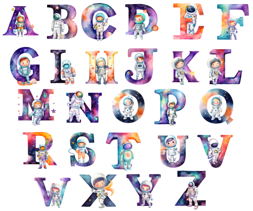 (s369-8) Space Galaxy Astronaut Monogram Letter All Letters A-Z