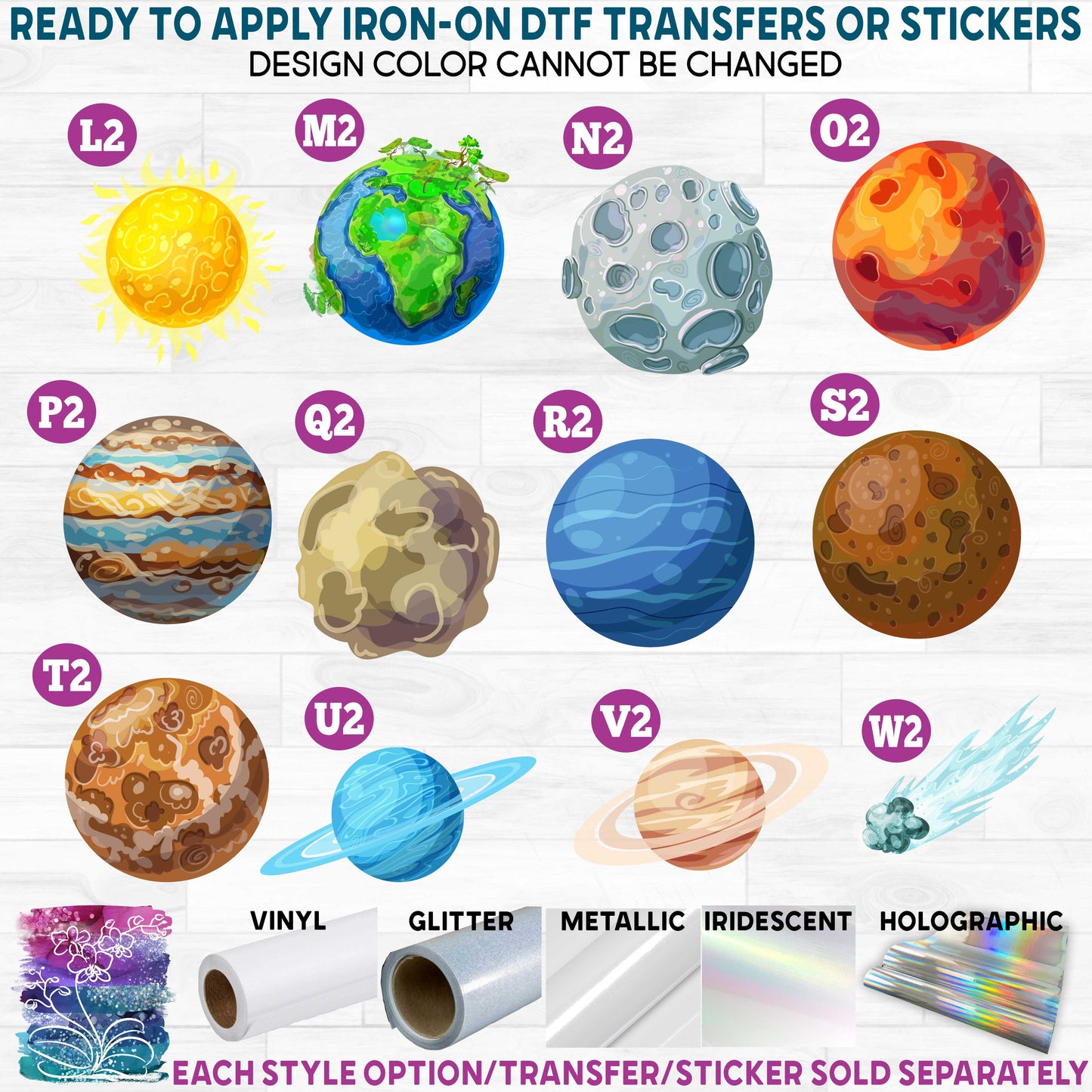 (s369-1) Solar System Planets Printed Heat Transfer or Sticker