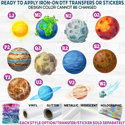 (s369-1) Solar System Planets Printed Heat Transfer or Sticker